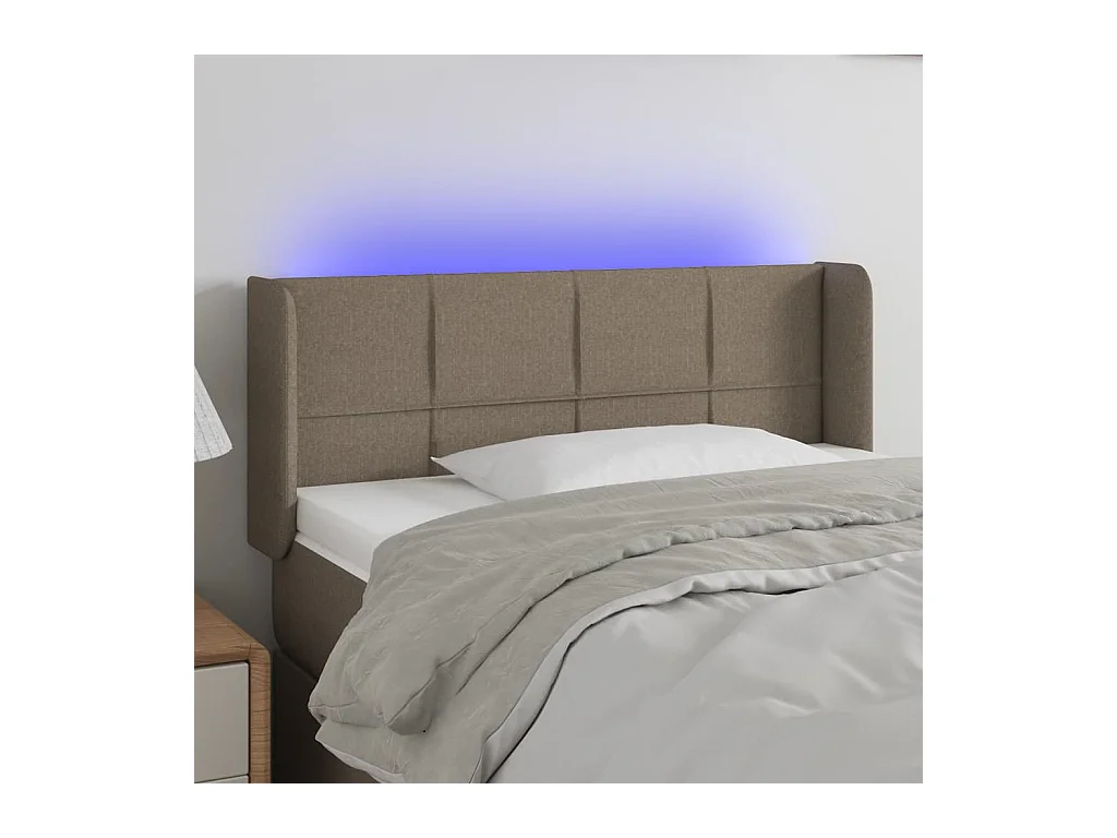 Mueble cabecero | Cabezal de cama | Cabecero con LED de tela gris taupe 103x16x78/88 cm