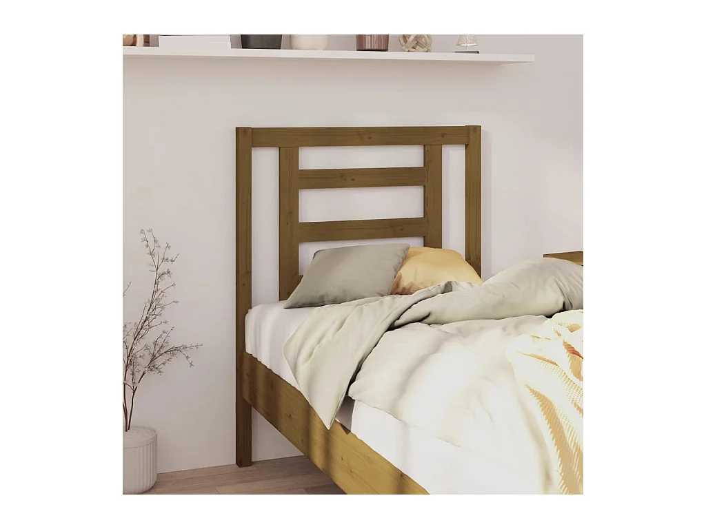 Cabecero de Cama | Cabezal de cama | Mueble de cabecero madera maciza de pino marrón miel 81x4x100 cm