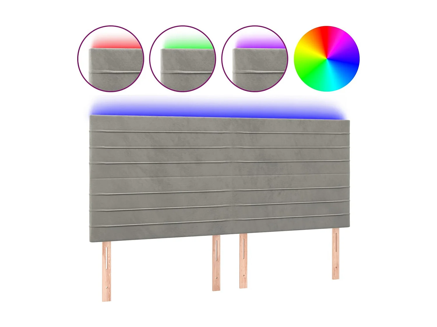 Hoofdbord | Hoofdeinde LED 200x5x118/128 cm fluweel lichtgrijs