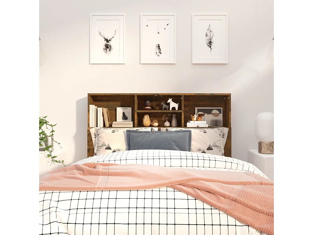 Tête de Lit avec rangement | Armoire de tête de lit Chêne fumé 120x19x103,5 cm