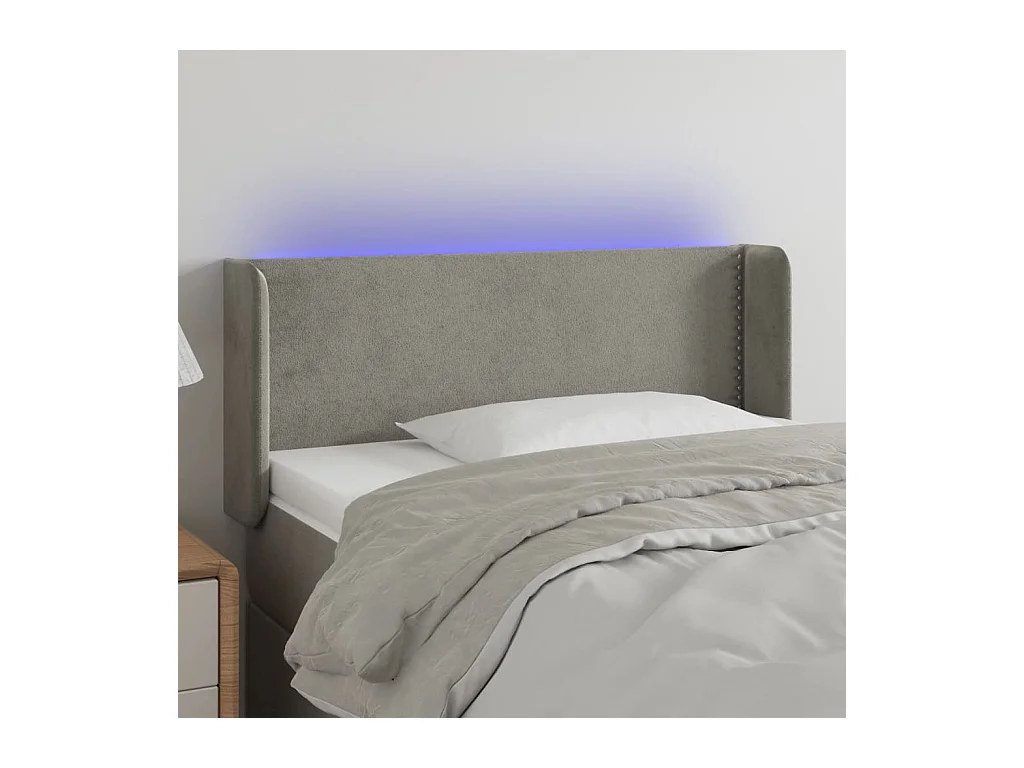 Cabecero | Cabezal de Cama | Mueble cabecero con LED de terciopelo gris claro 93x16x78/88 cm