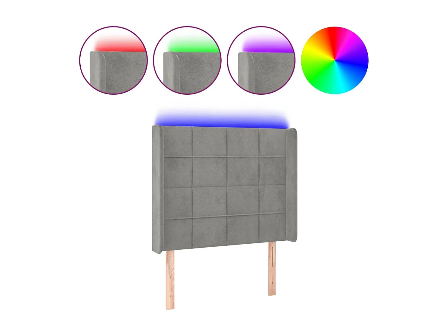 Hoofdbord | Hoofdeinde LED 103x16x118/128 cm fluweel lichtgrijs