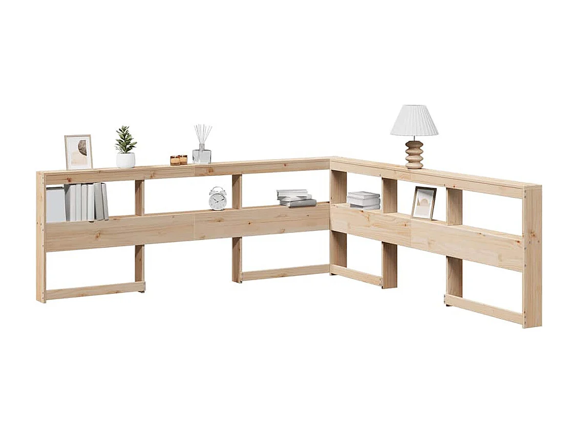 Mueble cabecero | Cabecero | Cabezal de cama librería en forma de L madera maciza de pino 200 cm