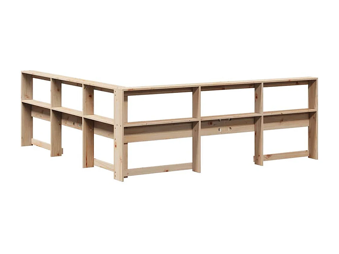 Mueble cabecero | Cabecero | Cabezal de cama librería en forma de L madera maciza de pino 200 cm