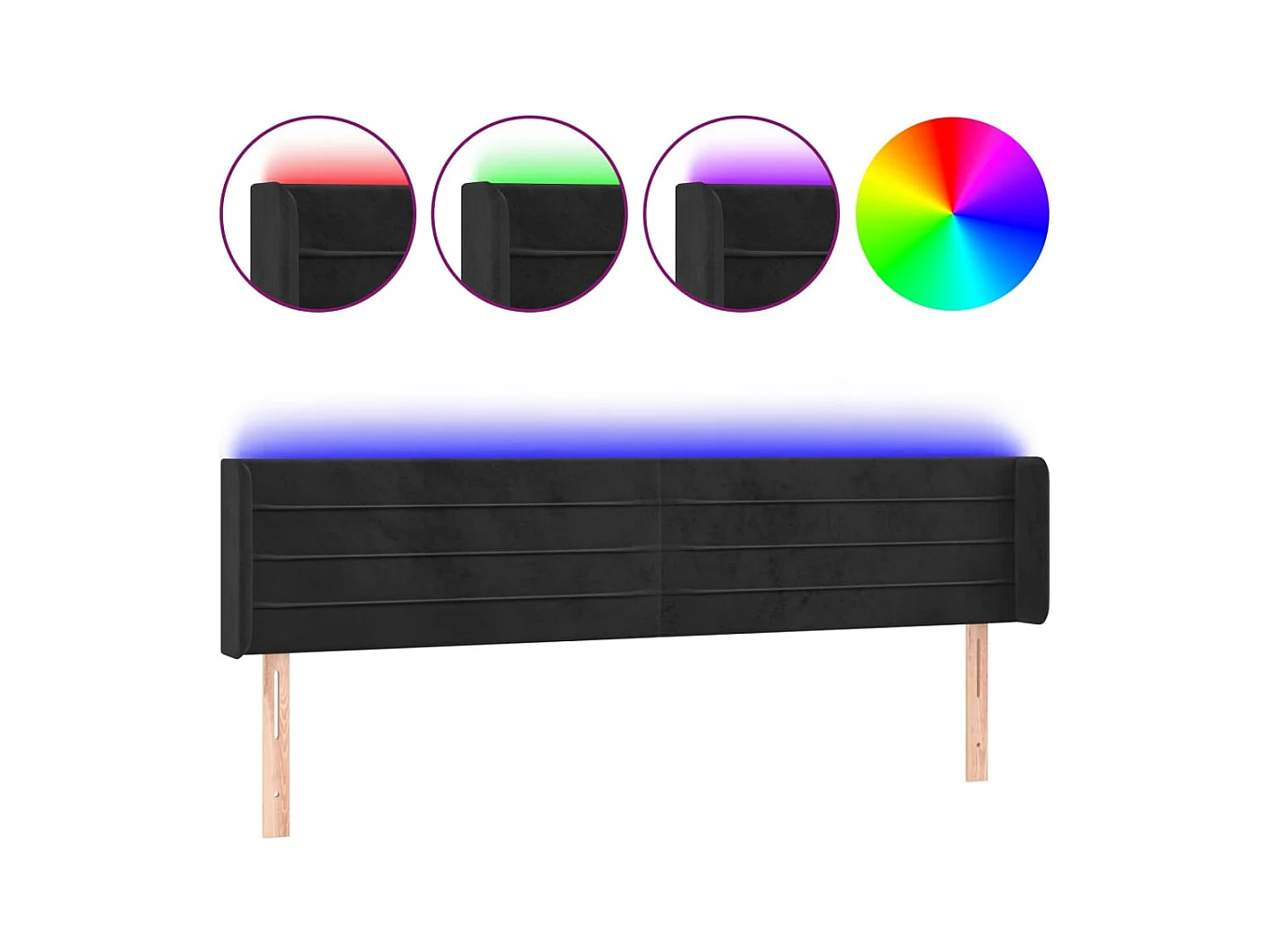 Cabecero | Cabezal de Cama | Mueble cabecero con LED de terciopelo negro 163x16x78/88 cm