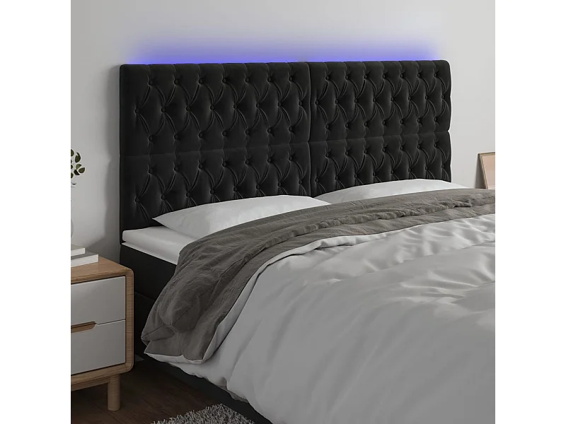 Cabecero | Cabezal de Cama | Mueble cabecero con luces LED terciopelo negro 180x7x118/128 cm