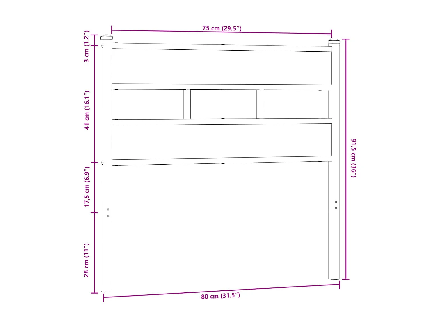 Mueble cabecero | Cabezal de cama | Cabecero de acero y madera de ingeniería marrón roble 75 cm