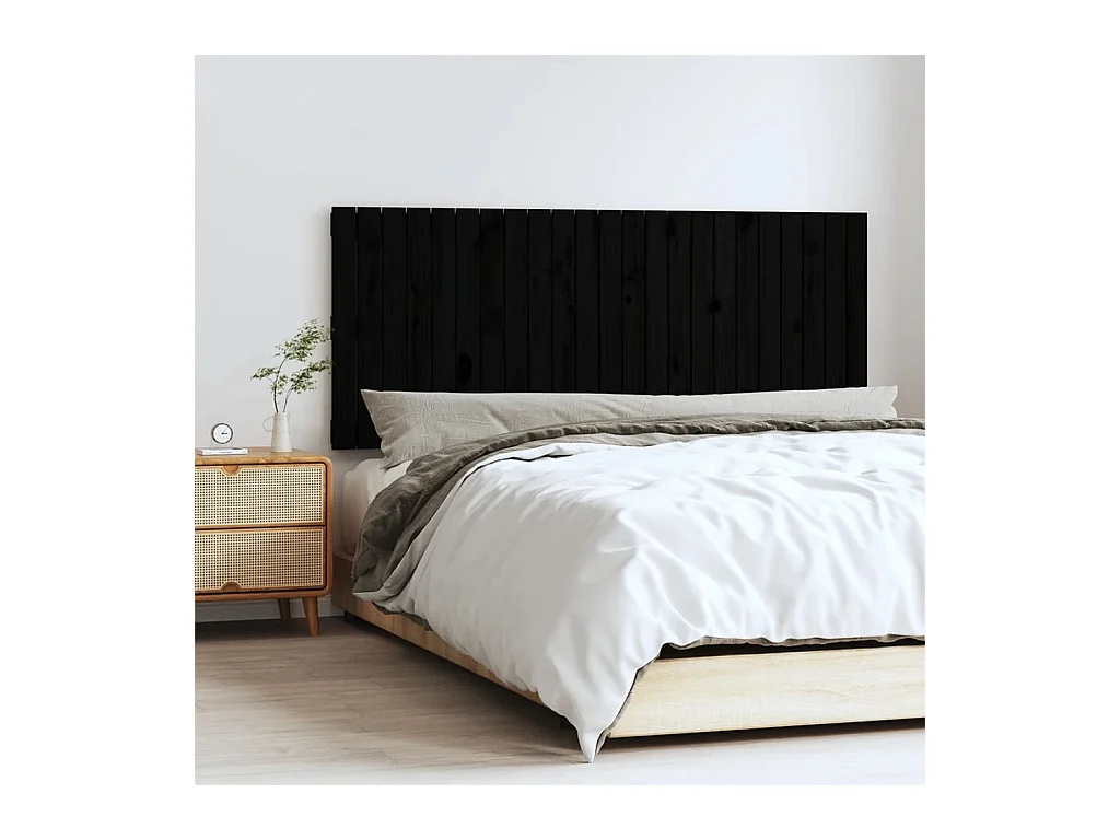Cabecero de Cama | Cabezal de cama | Mueble de cabecero de pared madera maciza pino negro 147x3x60 cm