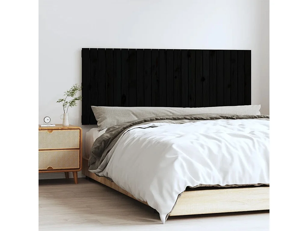 Cabecero de Cama | Cabezal de cama | Mueble de cabecero de pared madera maciza pino negro 147x3x60 cm