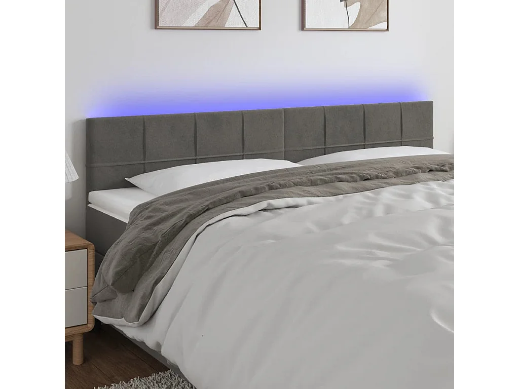 Hoofdbord | Hoofdeinde LED 180x5x78/88 cm fluweel donkergrijs