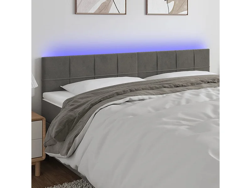 Tête de Lit | Panneau de tête pour lit Moderne à LED Gris foncé 180x5x78/88 cm Velours