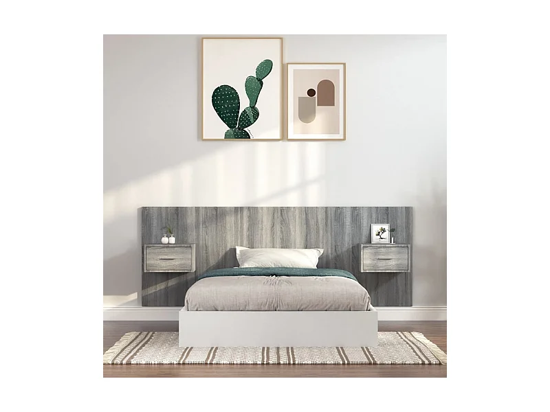 Tête de Lit avec rangement | Tête de lit avec armoires sonoma gris Bois d'ingénierie