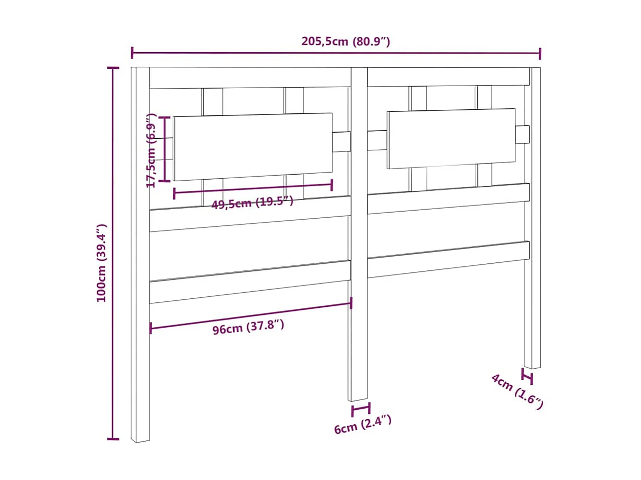 Hoofdbord | Hoofdeinde 205,5x4x100 cm massief grenenhout grijs