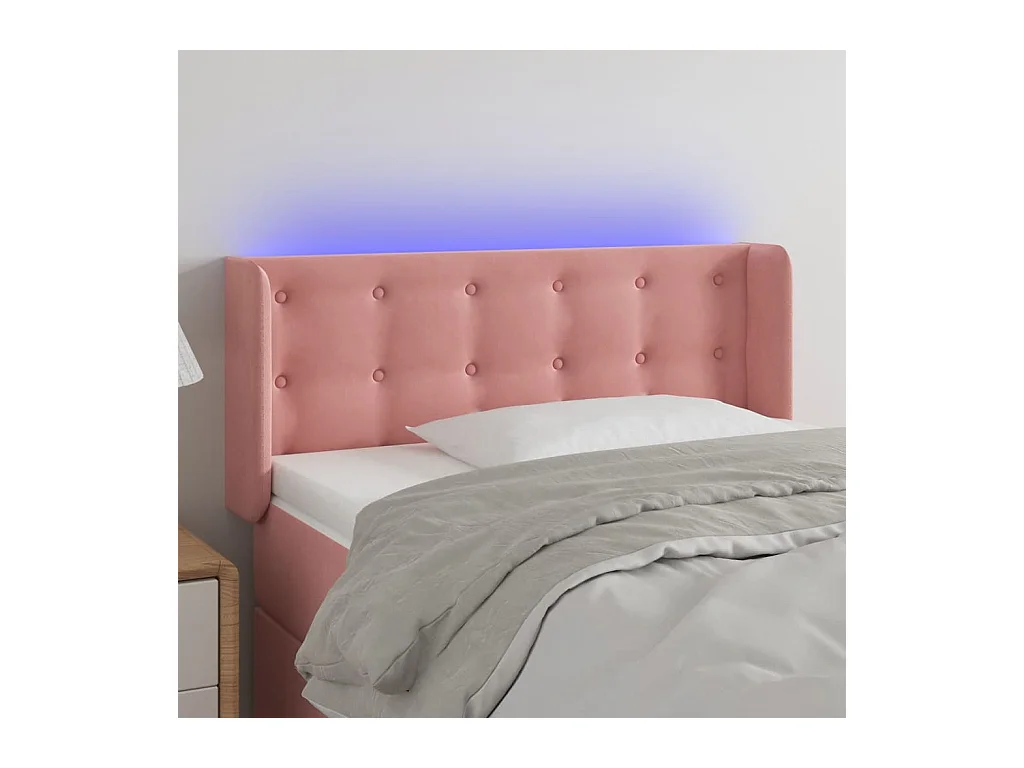 Cabecero | Cabezal de Cama | Mueble cabecero con LED de terciopelo rosa 83x16x78/88 cm