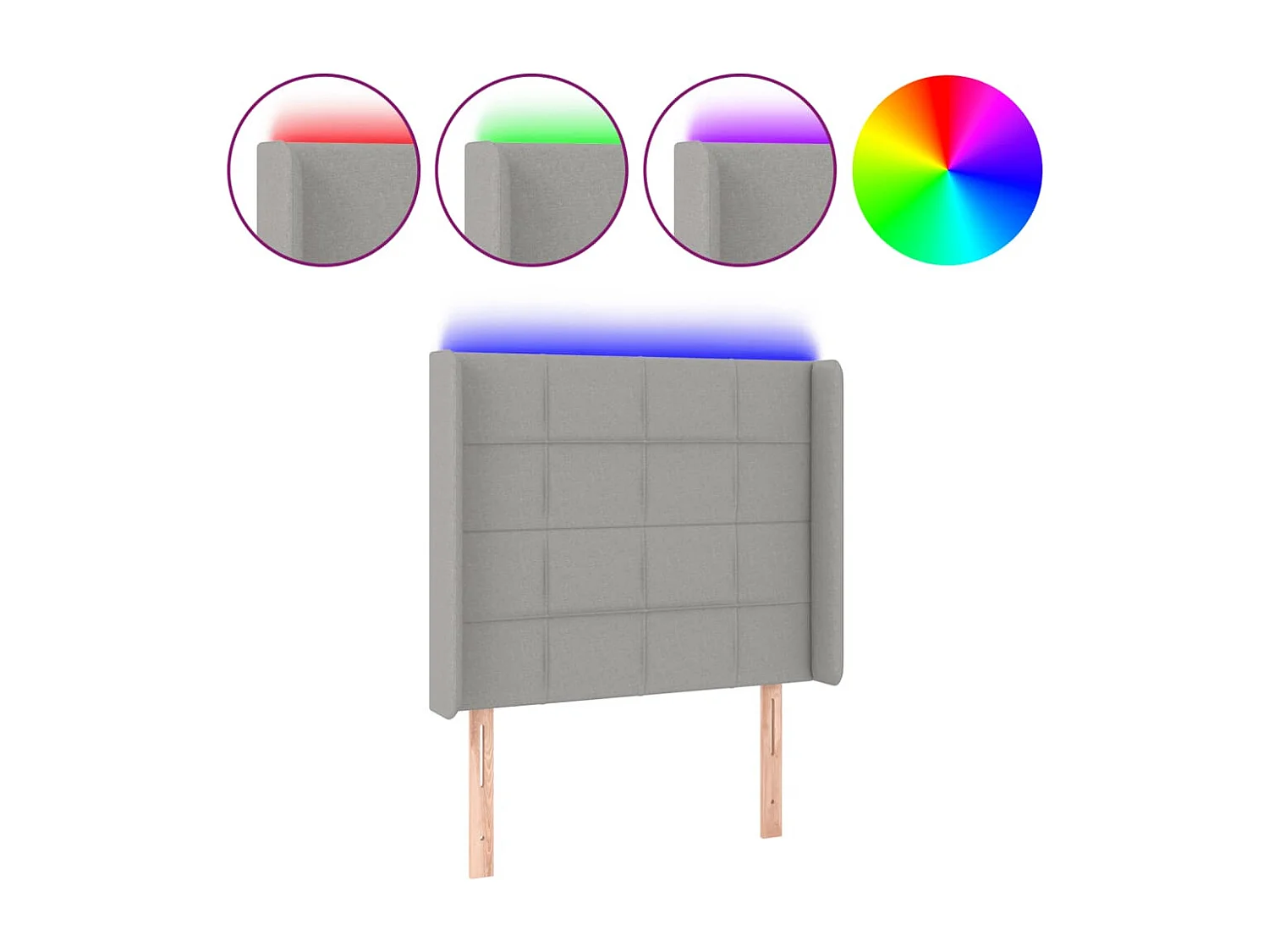 Hoofdbord | Hoofdeinde LED 93x16x118/128 cm stof lichtgrijs