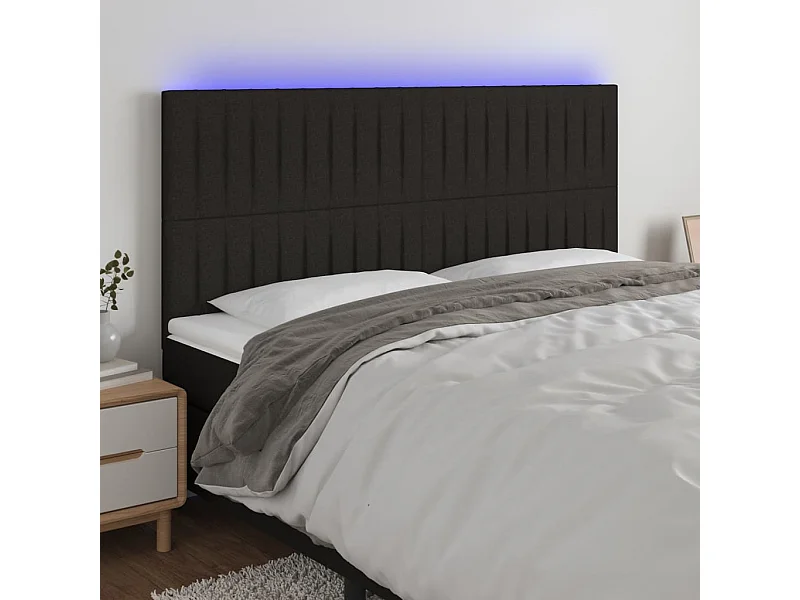 Tête de Lit | Panneau de tête pour lit Moderne à LED Noir 180x5x118/128 cm Tissu