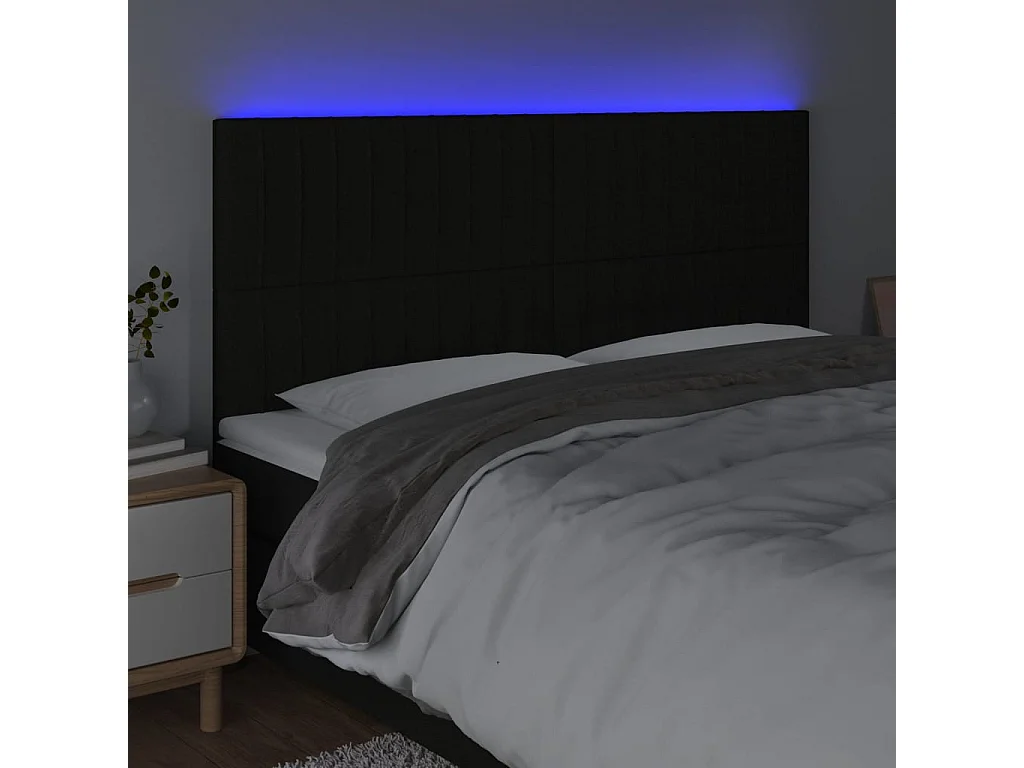 Tête de Lit | Panneau de tête pour lit Moderne à LED Noir 180x5x118/128 cm Tissu