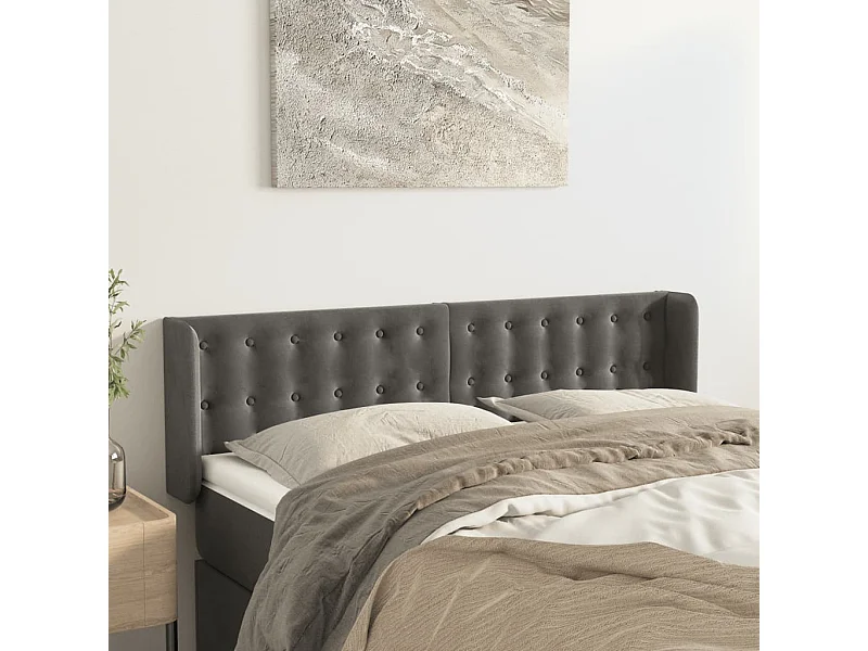 Mueble cabecero | Cabezal de cama | Cabecero de terciopelo gris oscuro 147x16x78/88 cm