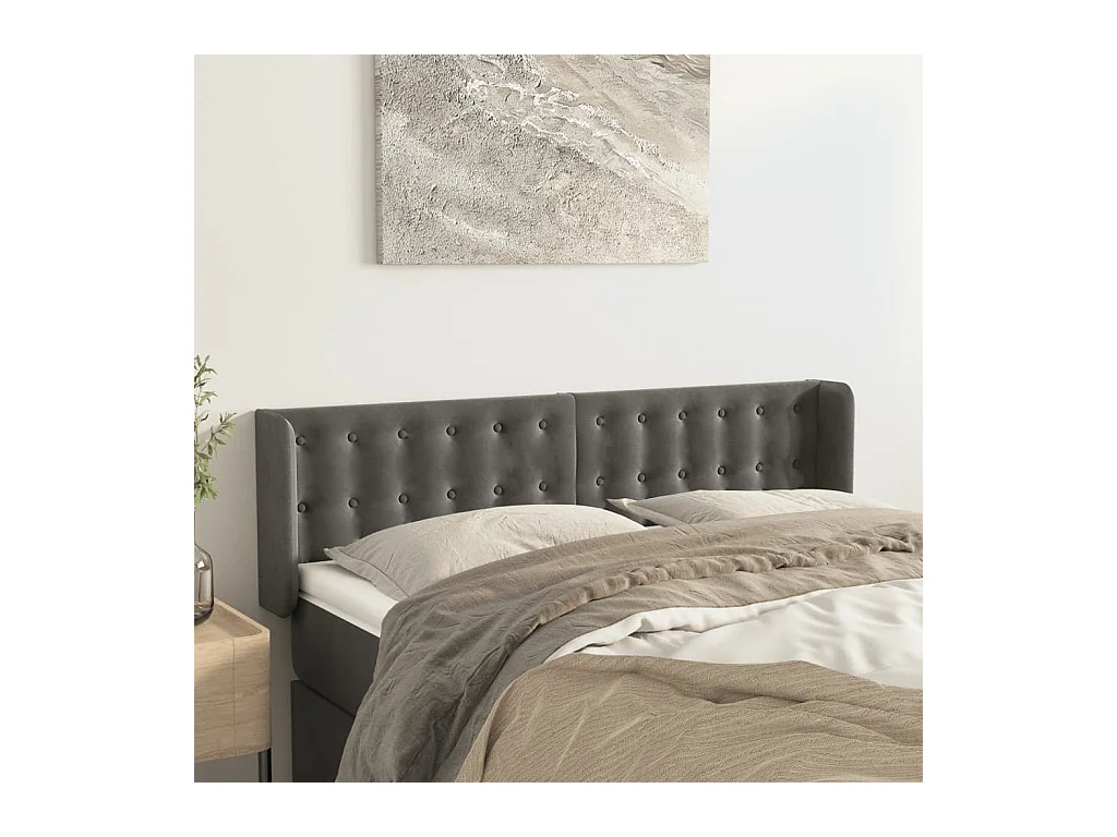 Mueble cabecero | Cabezal de cama | Cabecero de terciopelo gris oscuro 147x16x78/88 cm