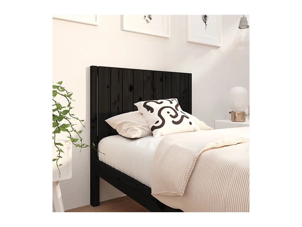 Cabecero de Cama | Cabezal de cama | Mueble de cabecero madera maciza de pino negro 95,5x4x100 cm