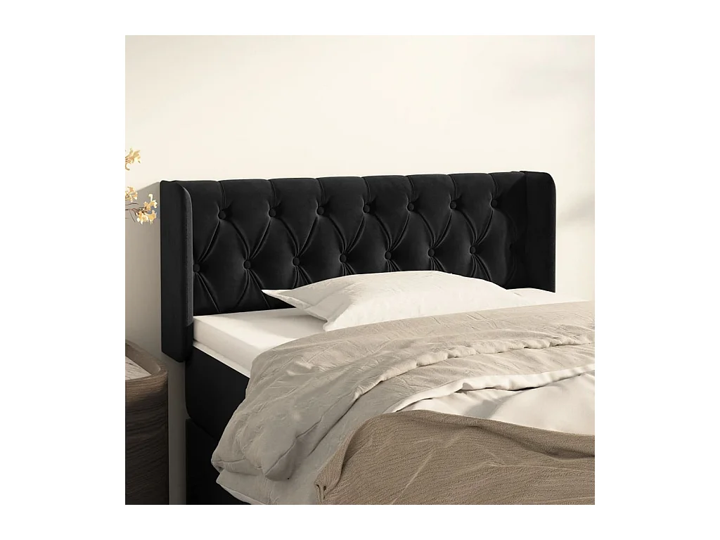 Mueble cabecero | Cabezal de cama | Cabecero de terciopelo negro 93x16x78/88 cm