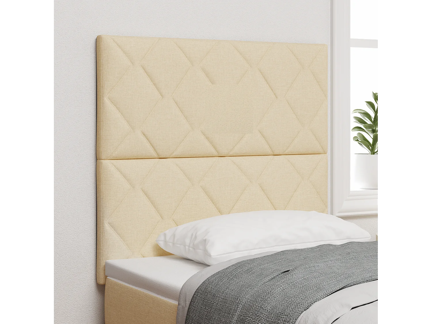 Tête de Lit | Panneau de tête pour lit Moderne en Tissu Geometric Manuel Crème 100 cm tissu