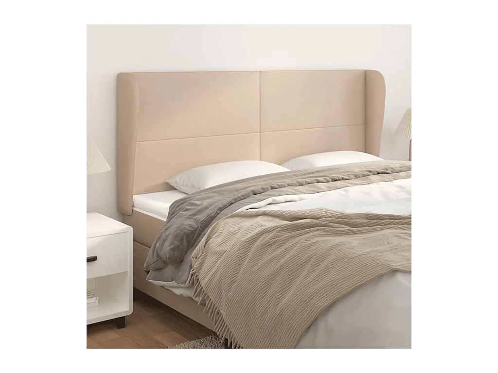 Cabecero | Cabezal de Cama | Mueble cabecero con orejas cuero sintético capuchino 183x23x118/128 cm