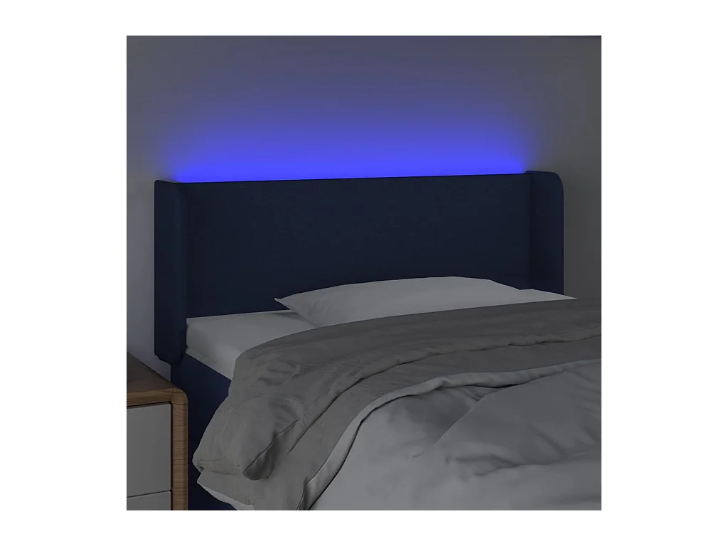 Mueble cabecero | Cabezal de cama | Cabecero con LED de tela azul 103x16x78/88 cm