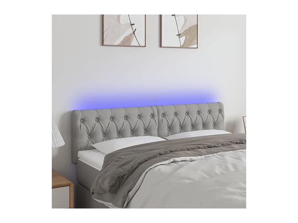 Mueble cabecero | Cabezal de cama | Cabecero con LED de tela gris claro 160x7x78/88 cm