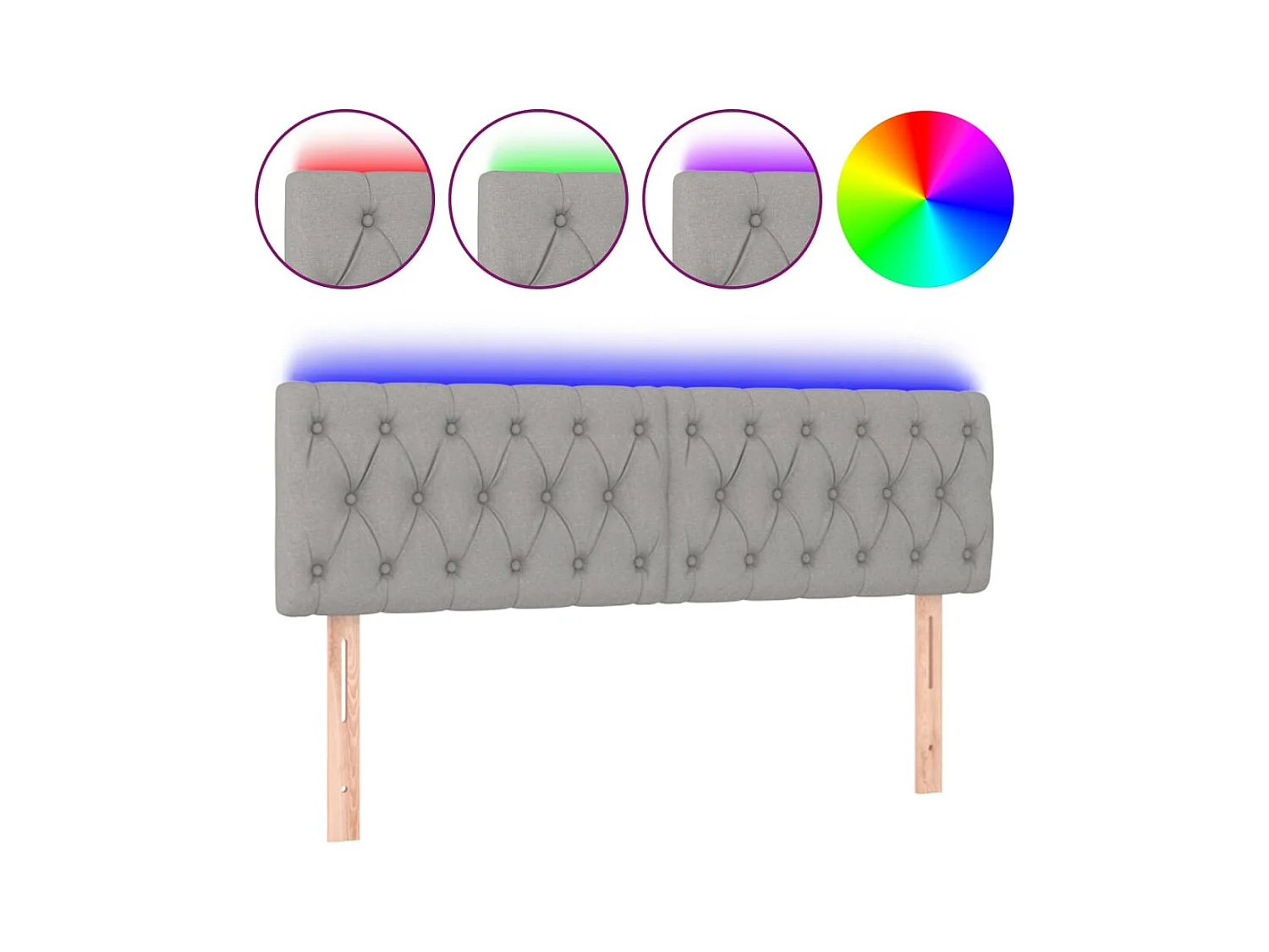 Mueble cabecero | Cabezal de cama | Cabecero con LED de tela gris claro 160x7x78/88 cm