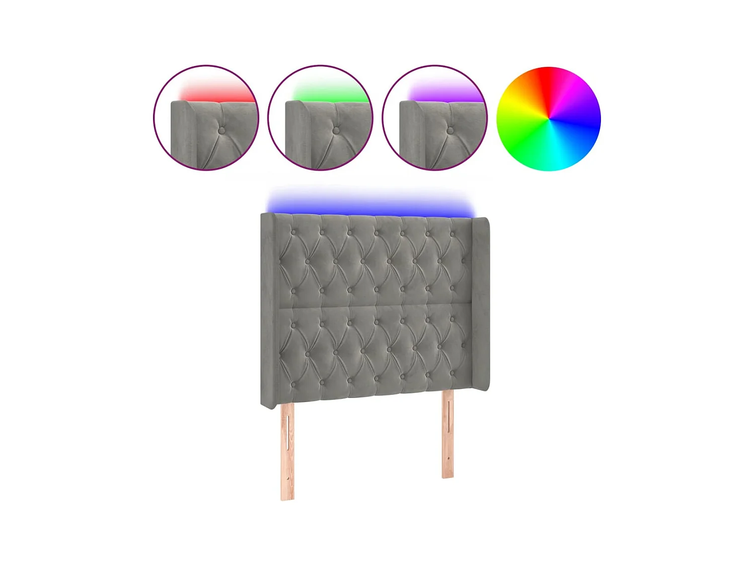 Tête de Lit | Panneau de tête pour lit Moderne à LED Gris clair 103x16x118/128 cm Velours