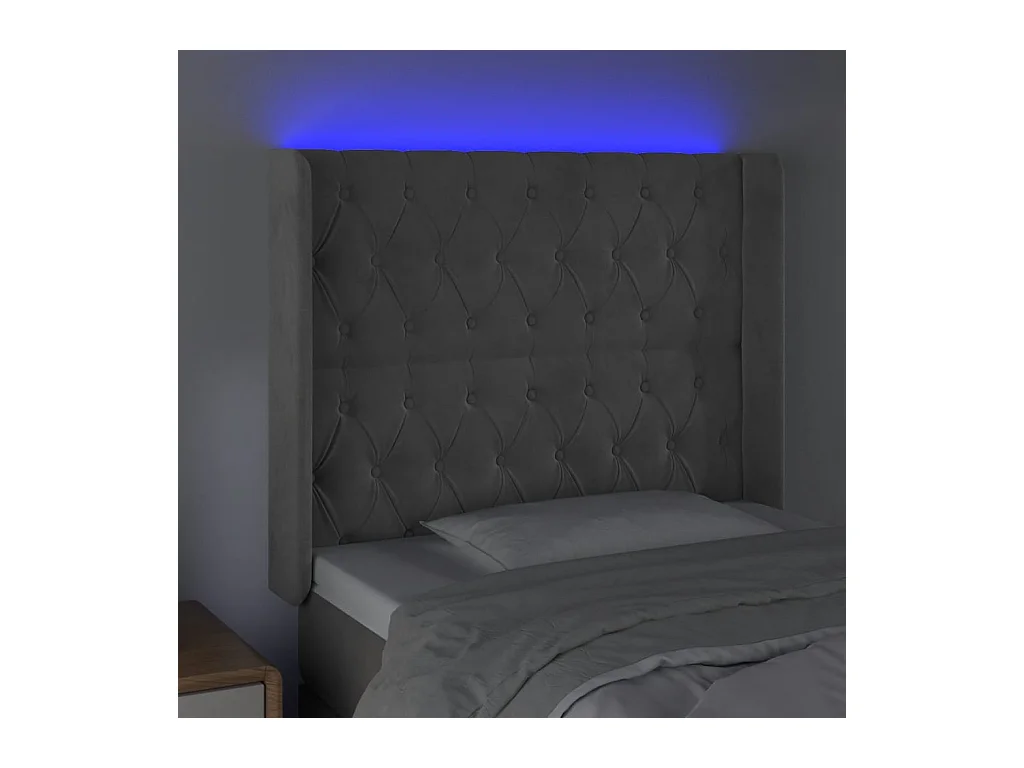 Tête de Lit | Panneau de tête pour lit Moderne à LED Gris clair 103x16x118/128 cm Velours