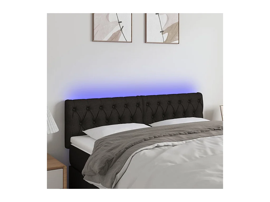 Tête de Lit | Panneau de tête pour lit Moderne à LED Noir 144x7x78/88 cm Tissu