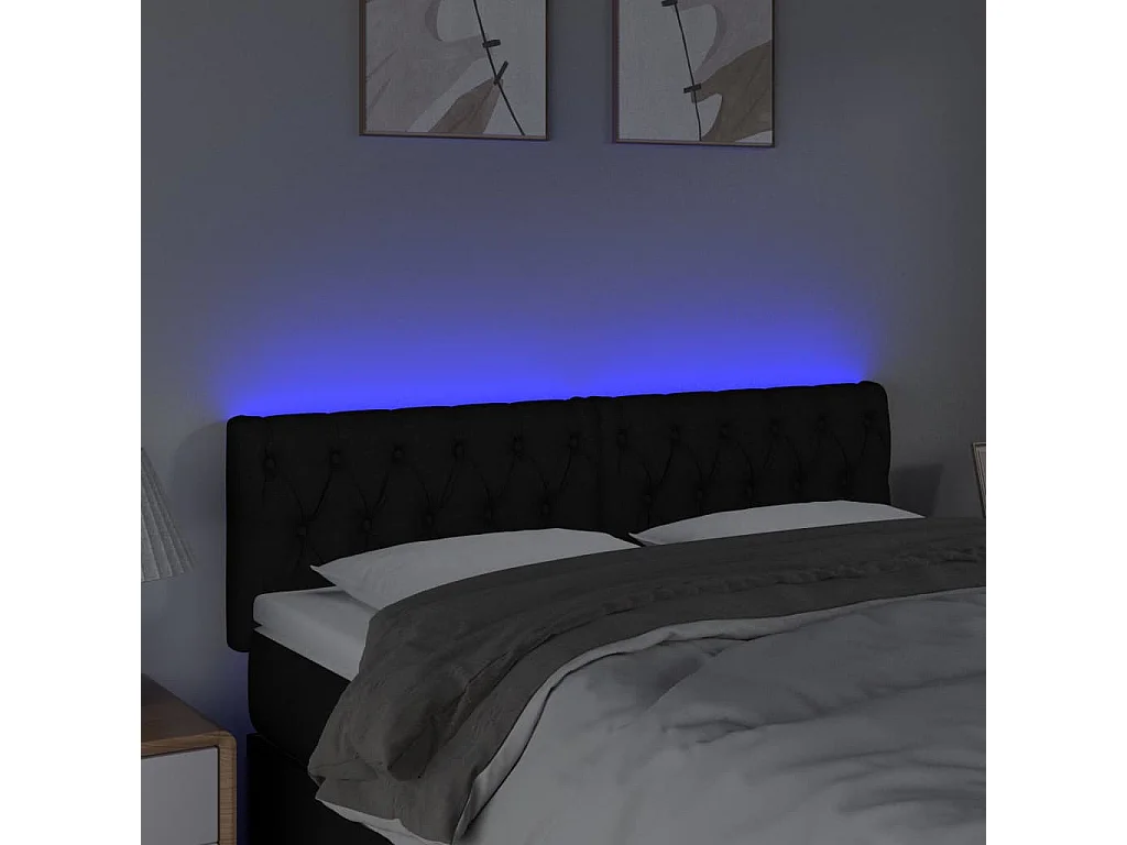 Tête de Lit | Panneau de tête pour lit Moderne à LED Noir 144x7x78/88 cm Tissu