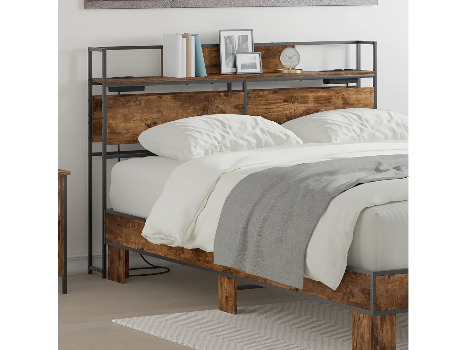 Tête de Lit de rangement | Panneau de tête pour lit Chêne fumé 160 cm Bois d'ingénierie