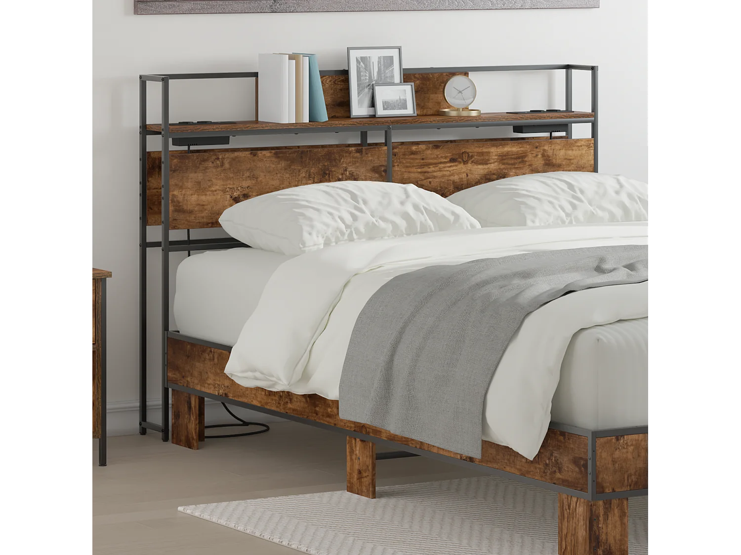 Tête de Lit de rangement | Panneau de tête pour lit Chêne fumé 160 cm Bois d'ingénierie