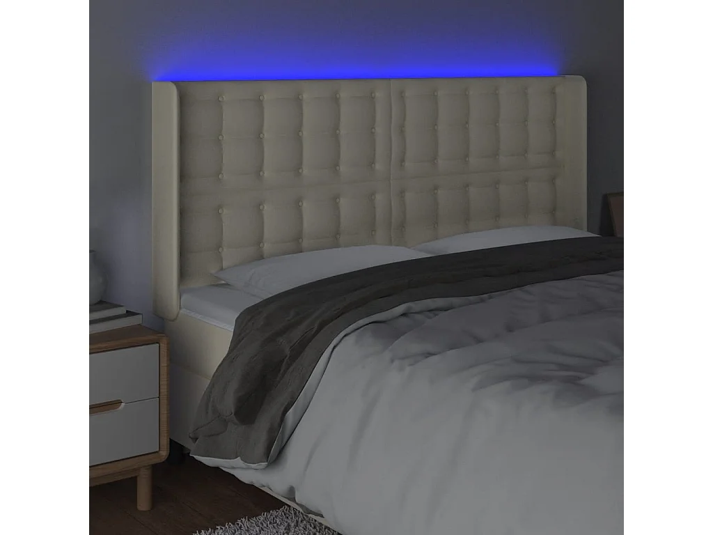 Cabecero | Cabezal de Cama | Mueble cabecero con LED cuero sintético color crema 183x16x118/128 cm