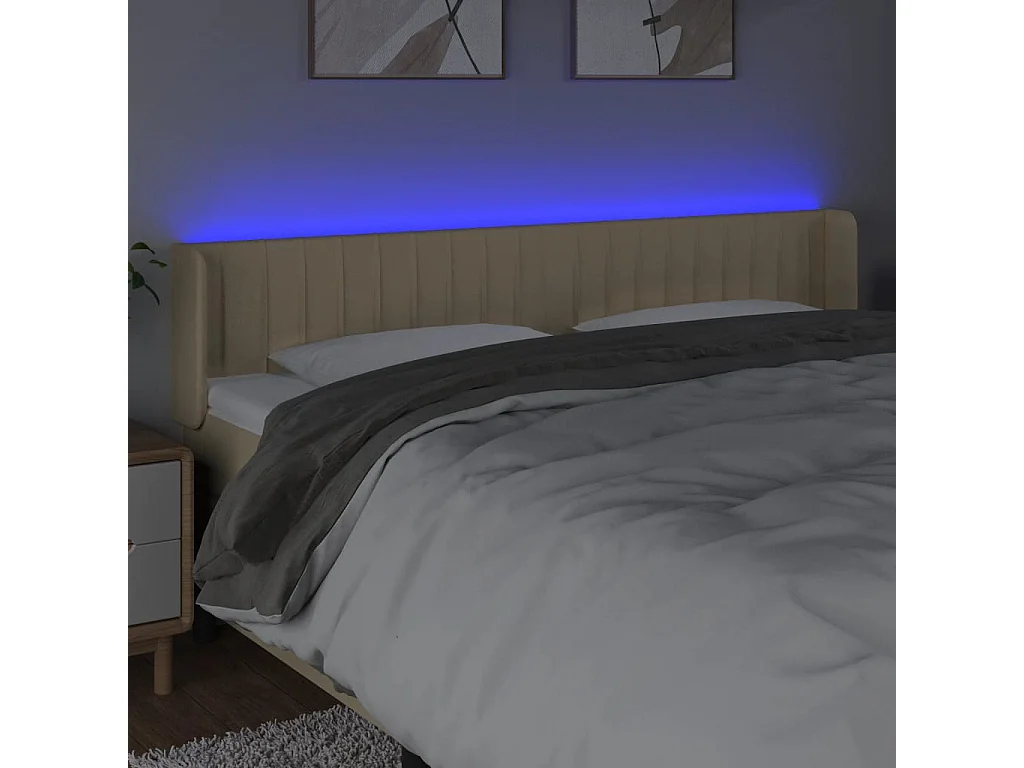 Tête de Lit | Panneau de tête pour lit Moderne à LED Crème 183x16x78/88 cm Tissu