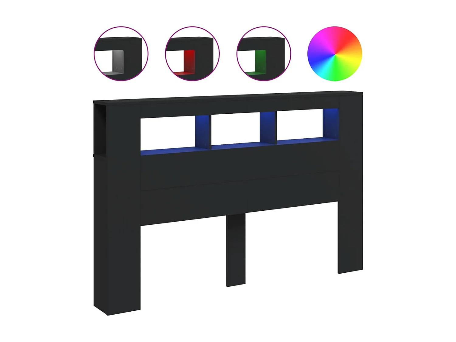 Cabecero | Cabezal de Cama | Mueble cabecero con LED madera de ingeniería negro 160x18,5x103,5 cm