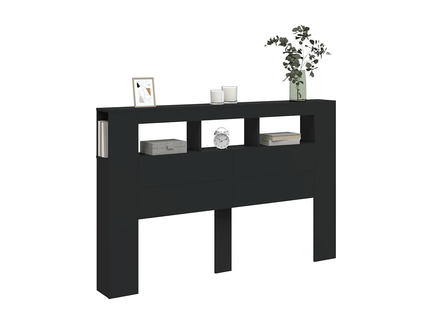 Cabecero | Cabezal de Cama | Mueble cabecero con LED madera de ingeniería negro 160x18,5x103,5 cm