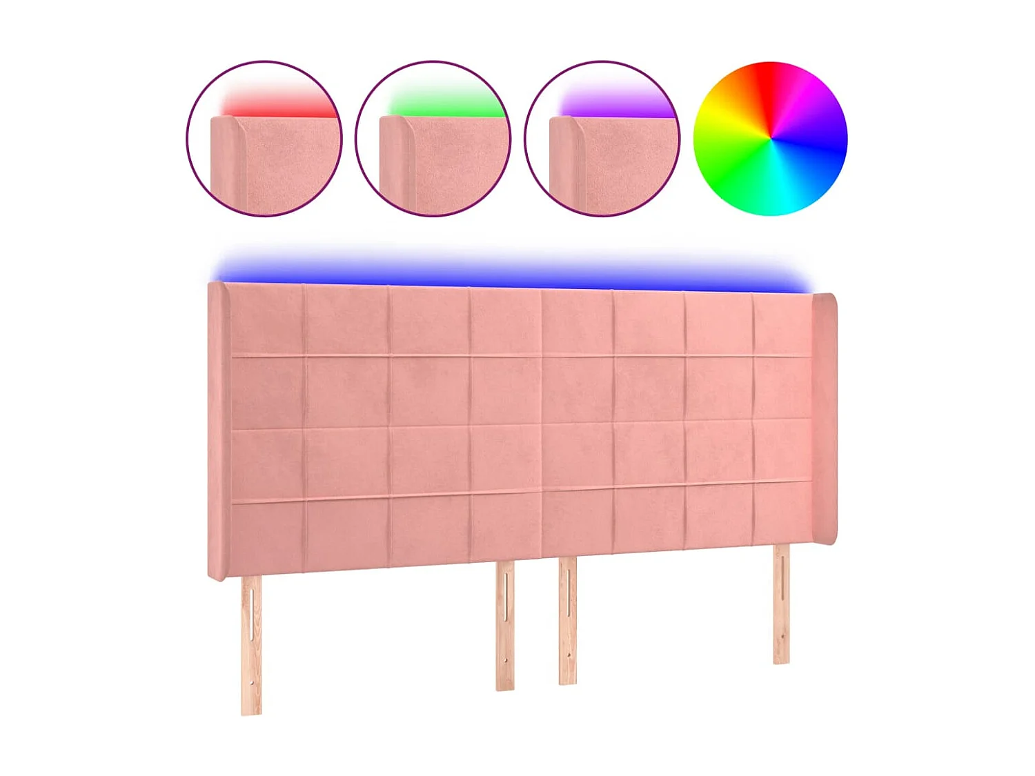 Hoofdbord | Hoofdeinde LED 183x16x118/128 cm fluweel roze
