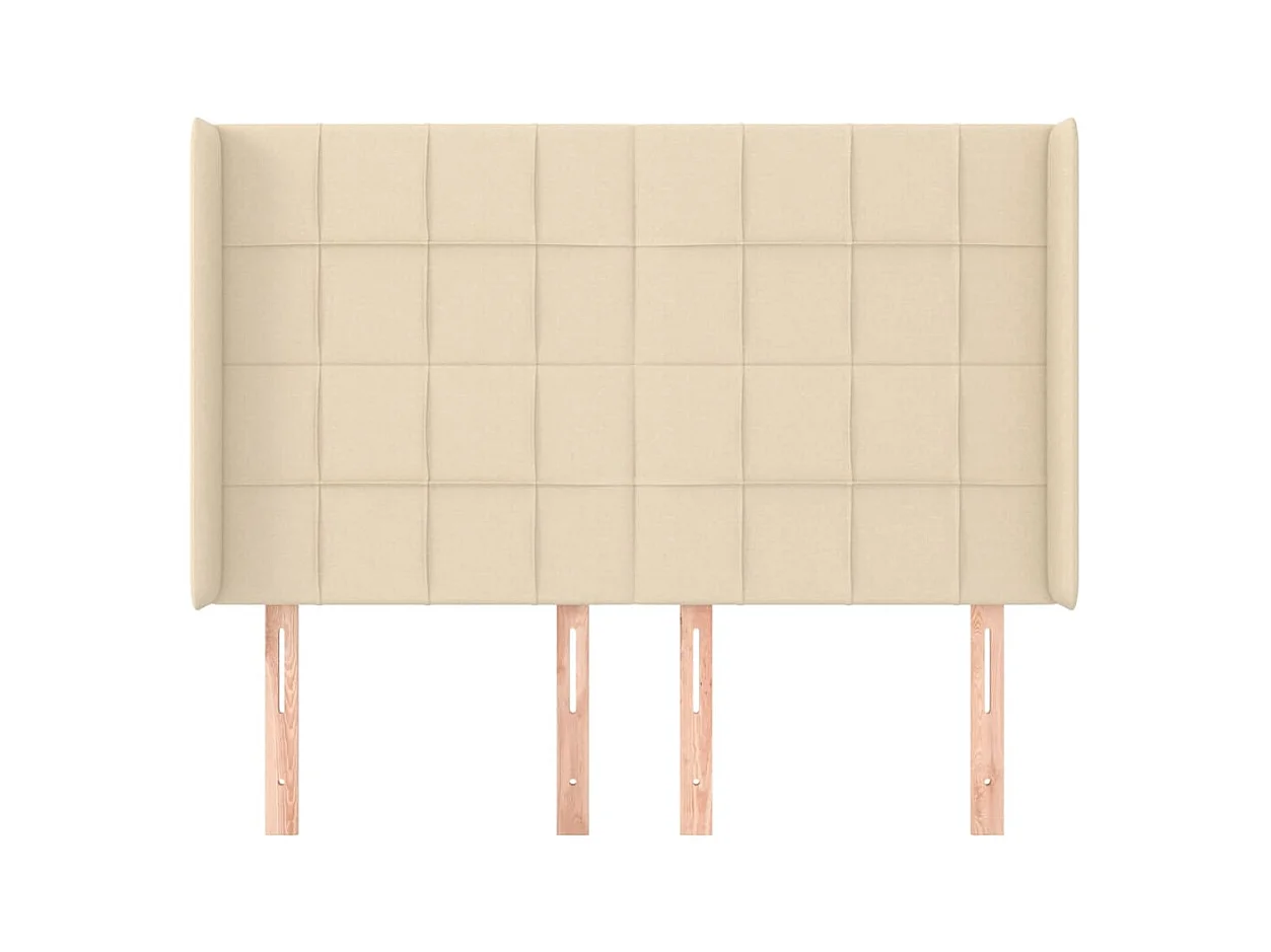 Cabecero | Cabezal de Cama | Mueble cabecero con orejas de tela color crema 147x16x118/128 cm