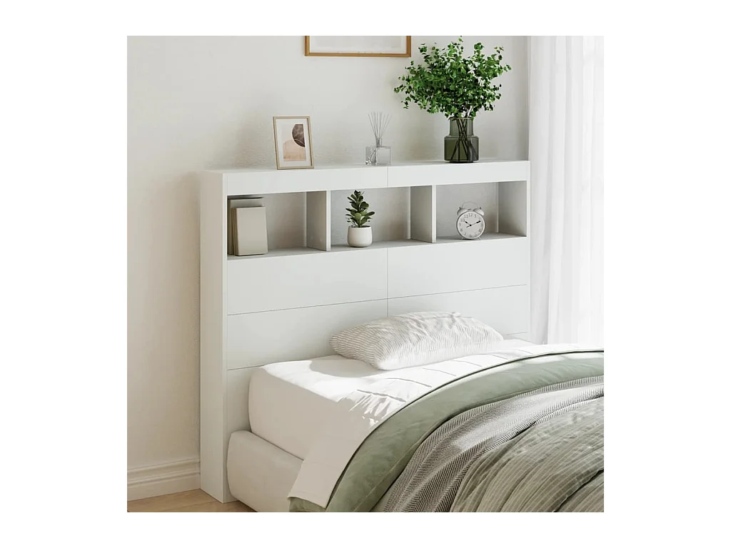 Tête de Lit avec rangement | Armoire de tête de lit avec LED blanc 120x17x102 cm