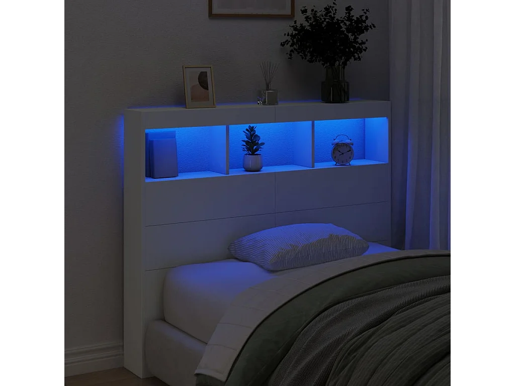 Tête de Lit avec rangement | Armoire de tête de lit avec LED blanc 120x17x102 cm
