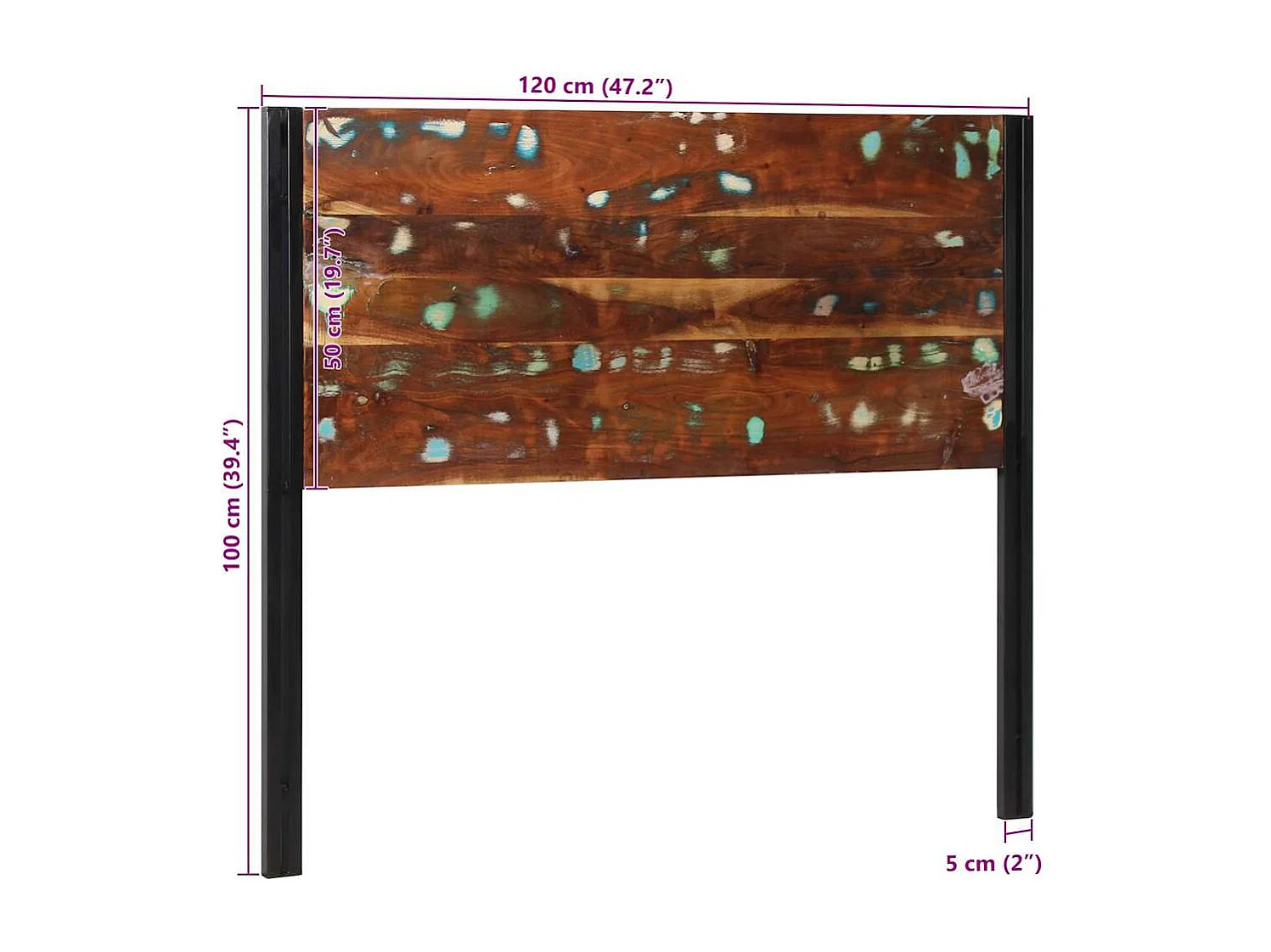 Mueble cabecero | Cabecero | Cabezal de cama 120 cm Madera Maciza Reciclada y Hierro