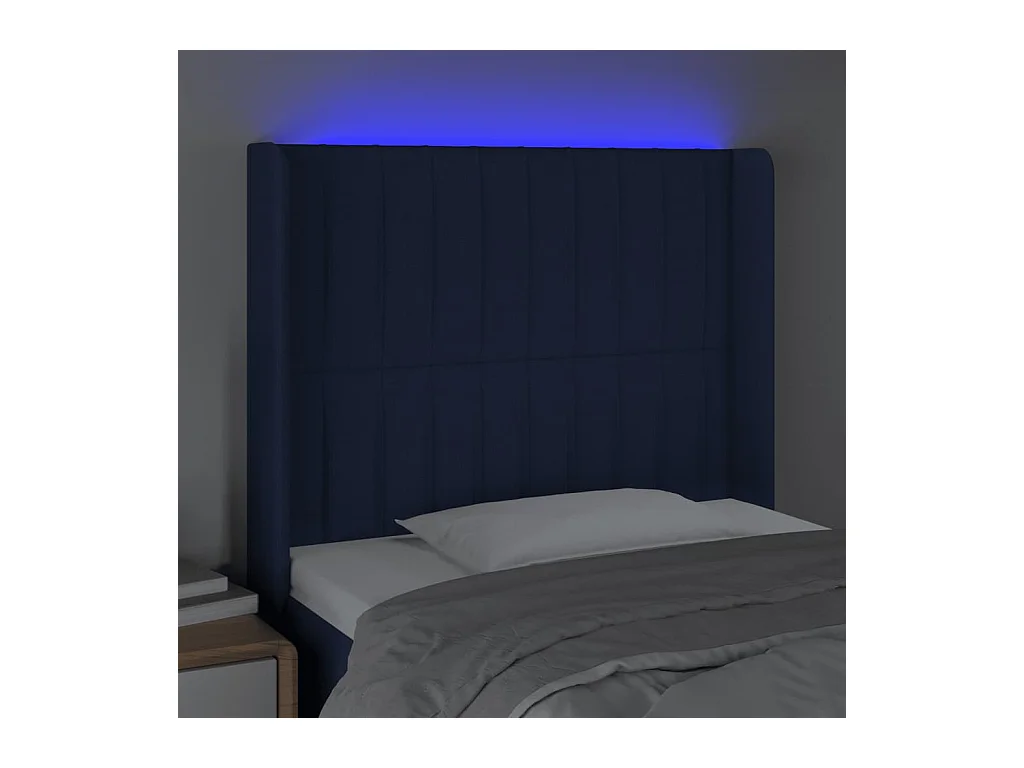 Mueble cabecero | Cabezal de cama | Cabecero con LED de tela azul 93x16x118/128 cm