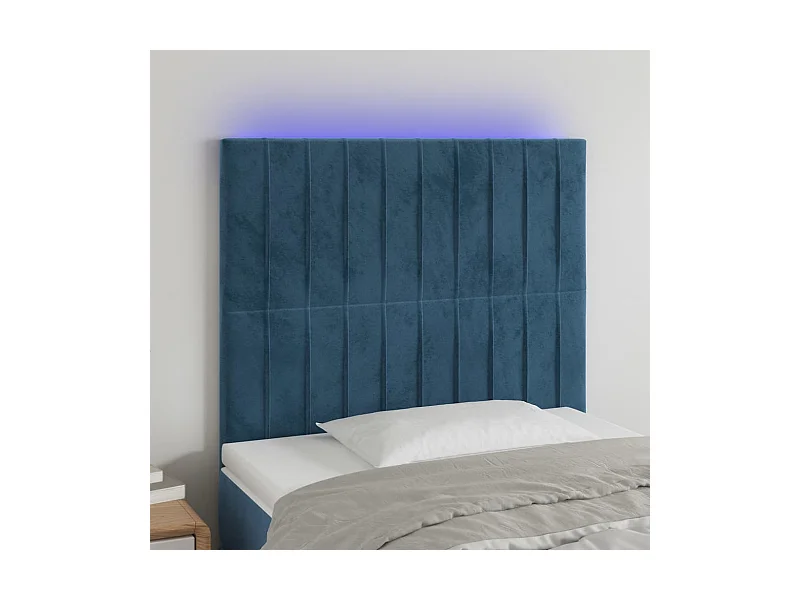 Cabecero | Cabezal de Cama | Mueble cabecero con luces LED terciopelo azul oscuro 100x5x118/128 cm