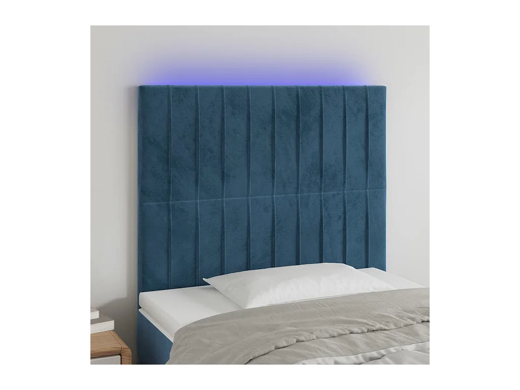 Cabecero | Cabezal de Cama | Mueble cabecero con luces LED terciopelo azul oscuro 100x5x118/128 cm