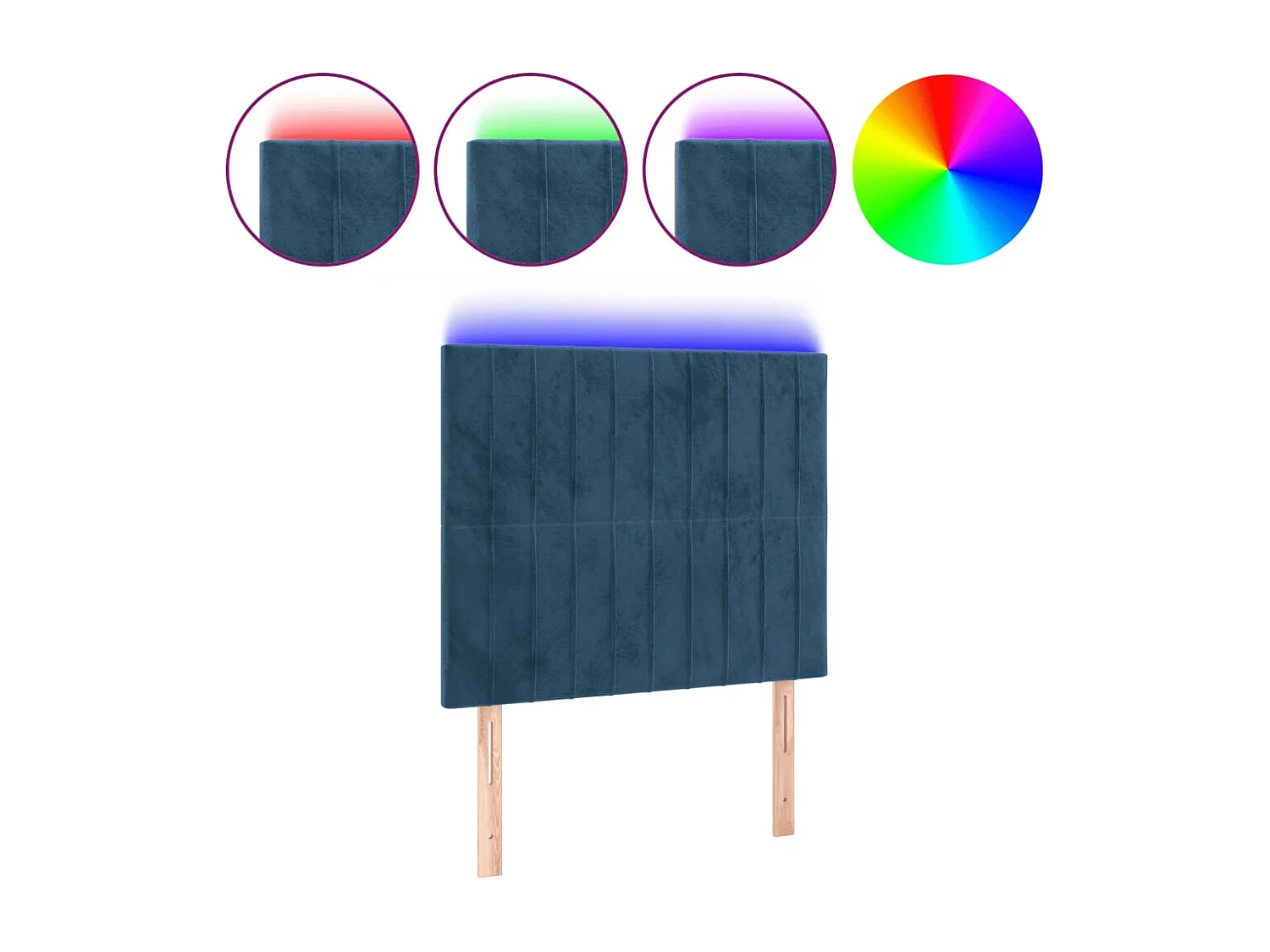 Cabecero | Cabezal de Cama | Mueble cabecero con luces LED terciopelo azul oscuro 100x5x118/128 cm