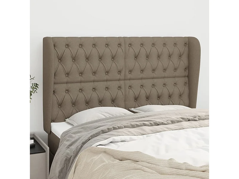 Cabecero | Cabezal de Cama | Mueble cabecero con orejas de tela gris taupe 147x23x118/128 cm